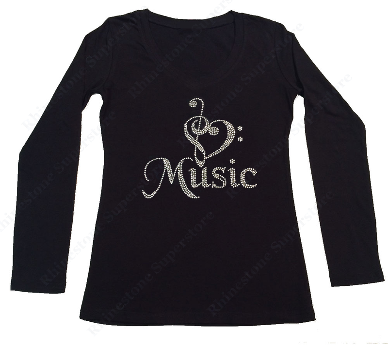 Women's Rhinestone T-Shirt " I Heart Music Note " S M L 1X 2X 3X