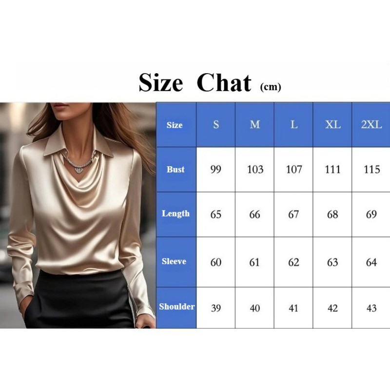 Women’s Satin Button Up Shirt Long Sleeve Blouse Elegant Office Top - 10+ Colors
