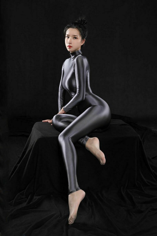 Women’s Satin Shiny Bodysuit - Silky Onepiece Jumpsuit-Double Zipper Catsuit