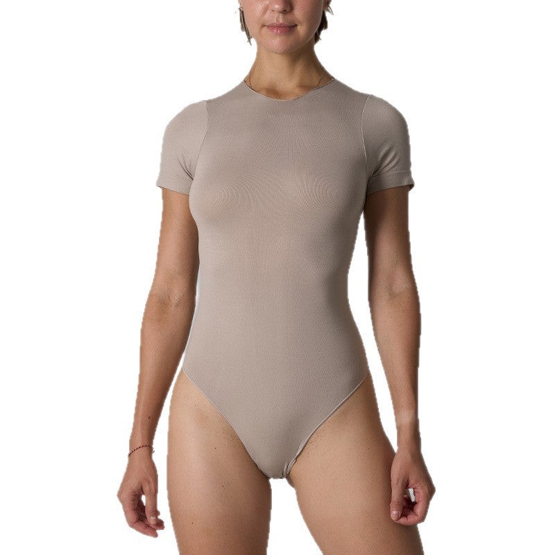 Women’s Seamless High Waist Yoga Bodysuit – Short Sleeve Skims Dupe Jumpsuit