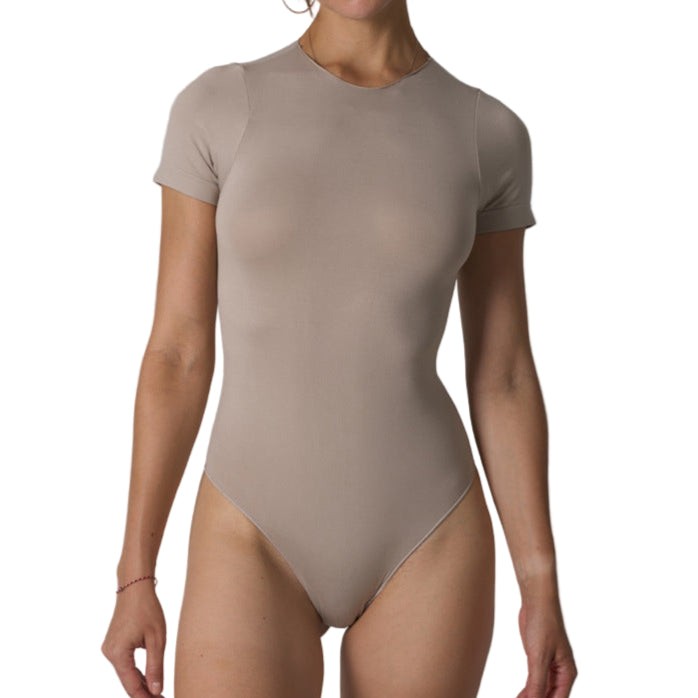 Women’s Seamless High Waist Yoga Bodysuit – Short Sleeve Skims Dupe Jumpsuit