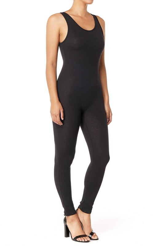 Women's Seamless Spandex Jumpsuit-catsuit Sleeveless Scoop Neck And Back Black