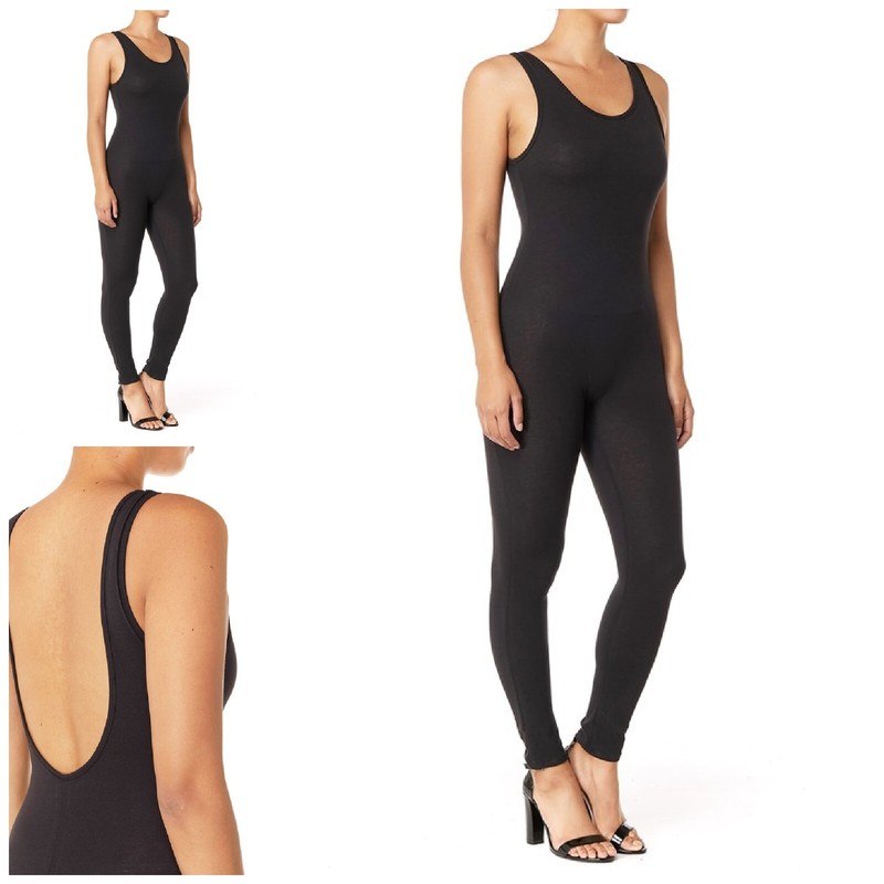 Women's seamless spandex jumpsuit-catsuit sleeveless scoop neck and back black