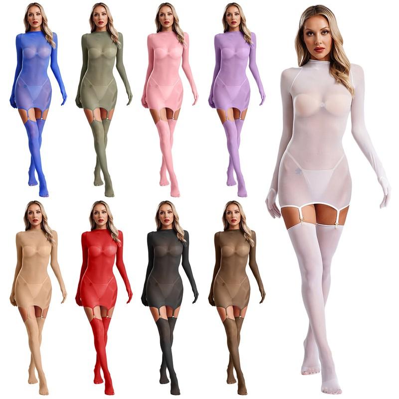 Women's See Through Suspender Bodysuit Leotard Stretchy Jumpsuit Bodystockings