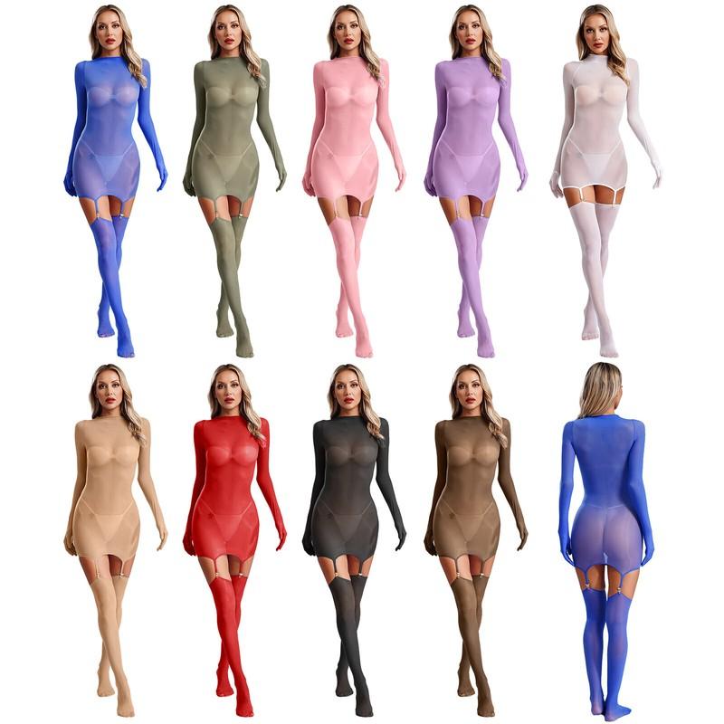 Women's See Through Suspender Bodysuit Leotard Stretchy Jumpsuit Bodystockings