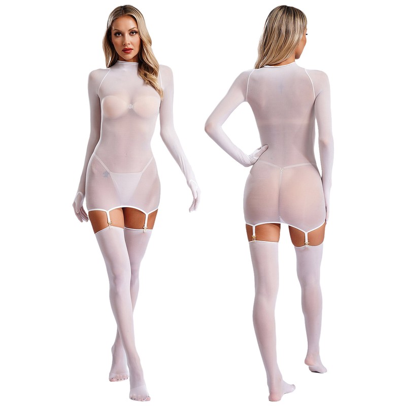 Women's See Through Suspender Bodysuit Leotard Stretchy Jumpsuit Bodystockings
