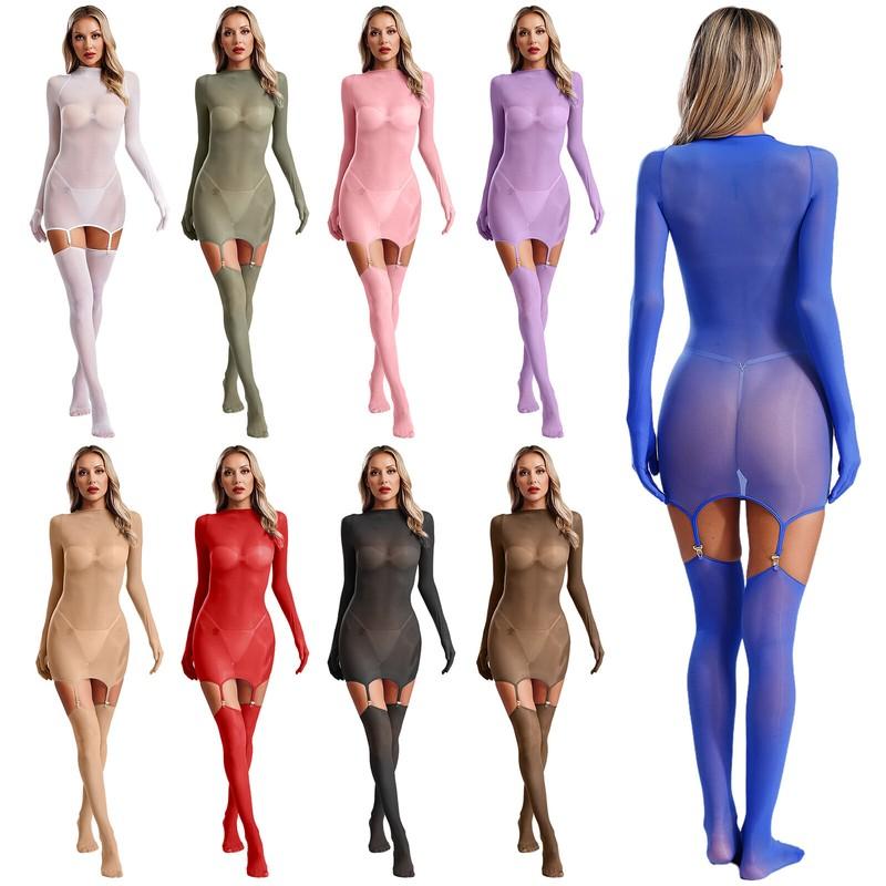 Women's See Through Suspender Bodysuit Leotard Stretchy Jumpsuit Bodystockings