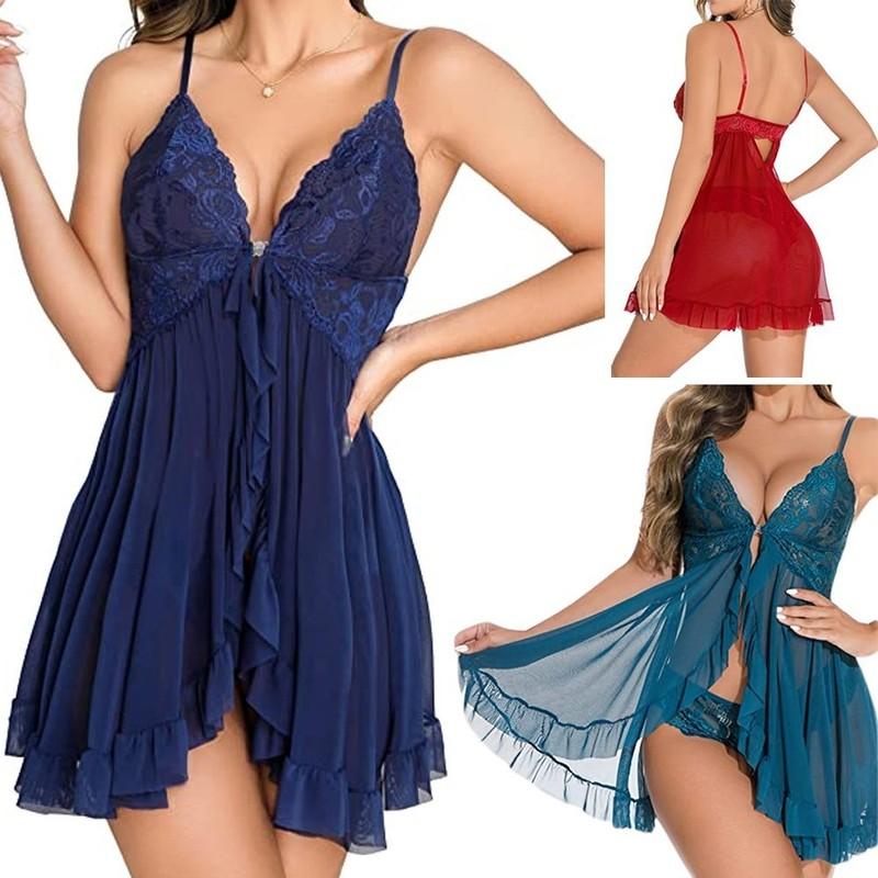Women's Sexy-Lingerie Babydoll Sleepwear Underwear Lace Dress Nightwear G-String