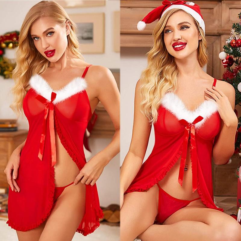 Women's Sexy Lingerie Christmas Uniform Cosplay Costume Babydoll Dress Sleepwear