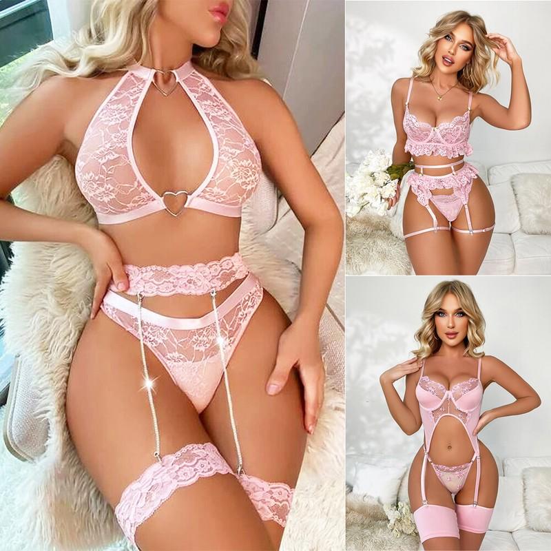 Women's Sexy Lingerie Lace Babydoll Bra Thong Set Sleepwear Underwear Nightwear