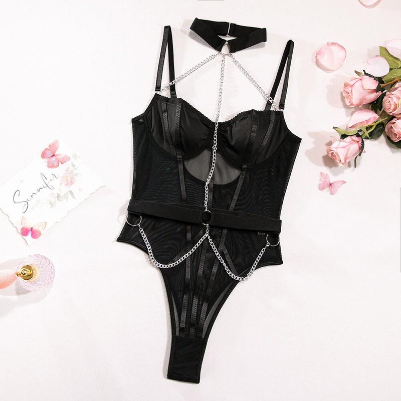 Women's Sexy One Piece Halter Choker Bodysuit Sleepwear Lingerie Babydoll Teddy