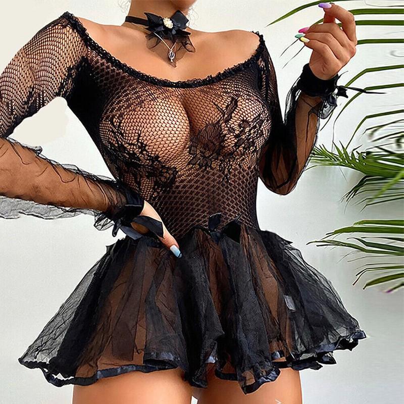 Women's Sexy See Through Lace Babydoll Mini Dress Sleepwear Lingerie Nightwear