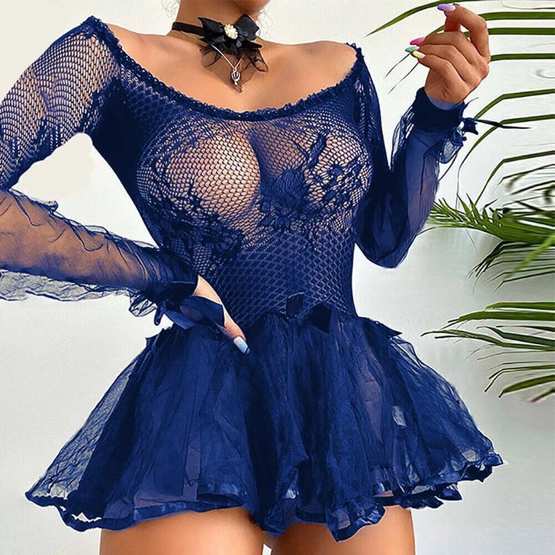 Women's Sexy See Through Lace Babydoll Mini Dress Sleepwear Lingerie Nightwear