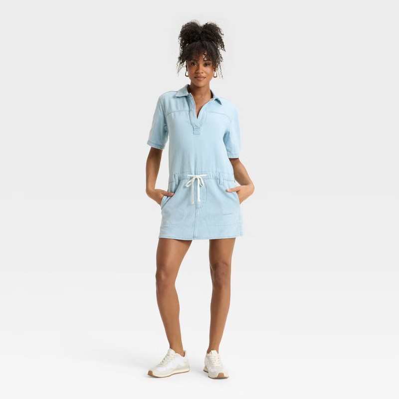 Women's Short Sleeve Drop Waist Drawstring Mini Dress - Universal Thread Light