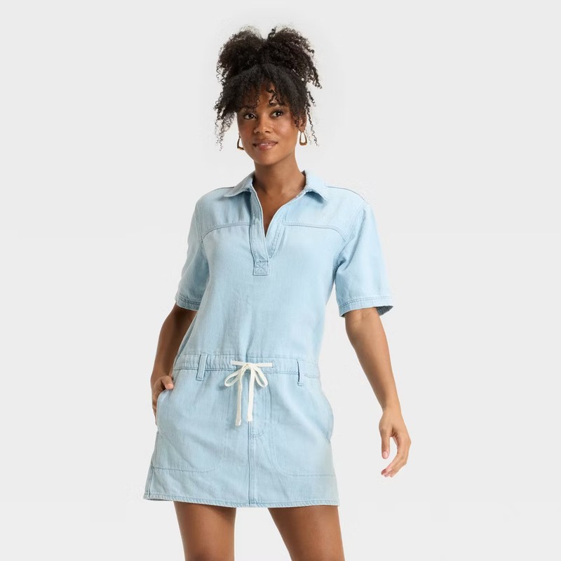 Women's Short Sleeve Drop Waist Drawstring Mini Dress - Universal Thread Light