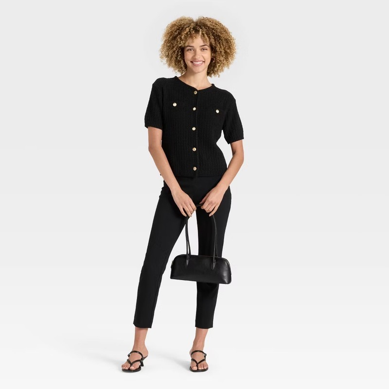 Women's Short Sleeve Lady Jacket Cardigan - A New Day Black S