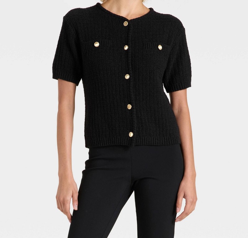 Women's Short Sleeve Lady Jacket Cardigan - A New Day Black S