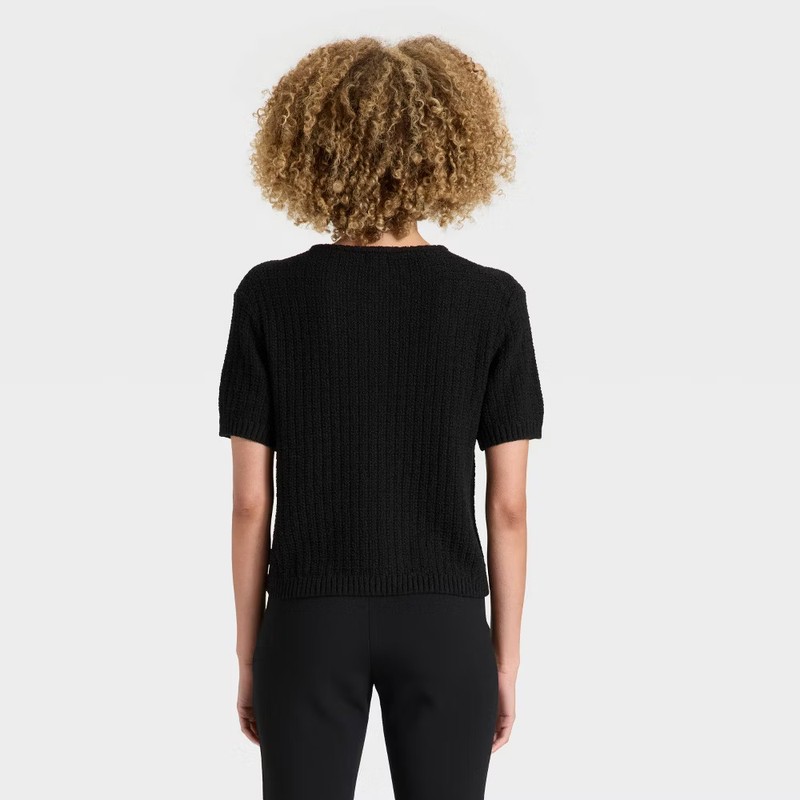 Women's Short Sleeve Lady Jacket Cardigan - A New Day Black XS