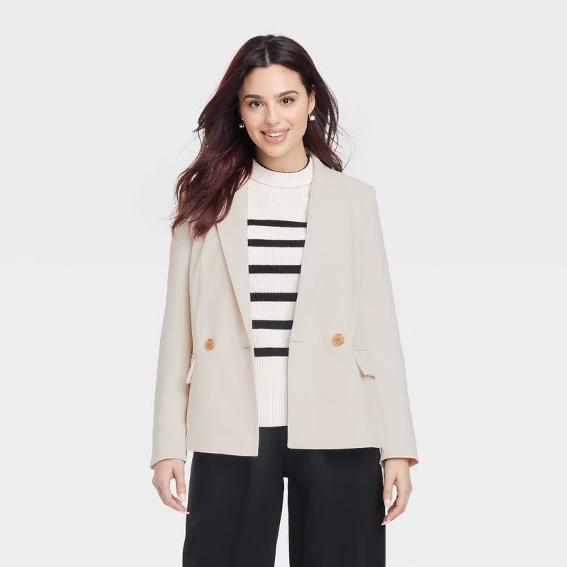 Women's Signature Crepe Slim Fit Blazer - A New Day Cream XL: