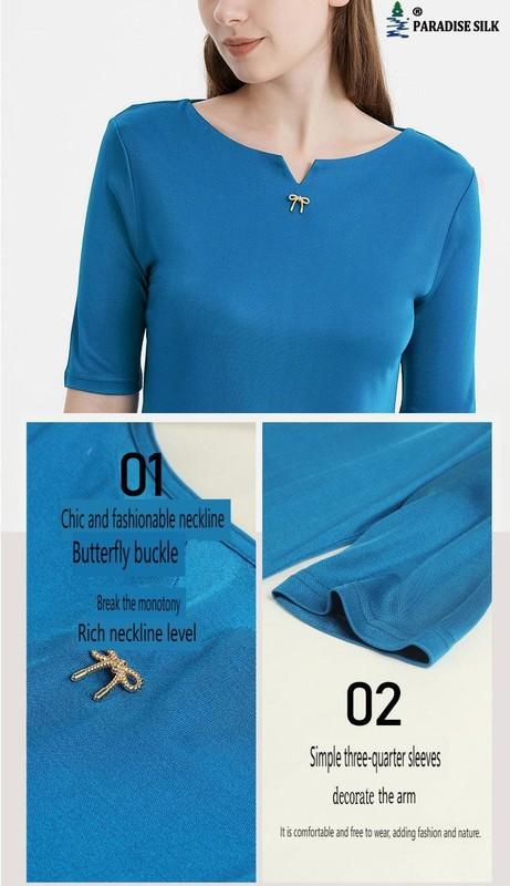 Women's Silk Half-sleeved T-Shirt With Notch Collar