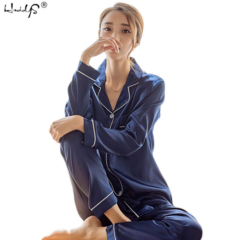 Women's Silk Satin Pajamas Set Ladies Long Sleeve Sleepwear Loungewear Nightwear