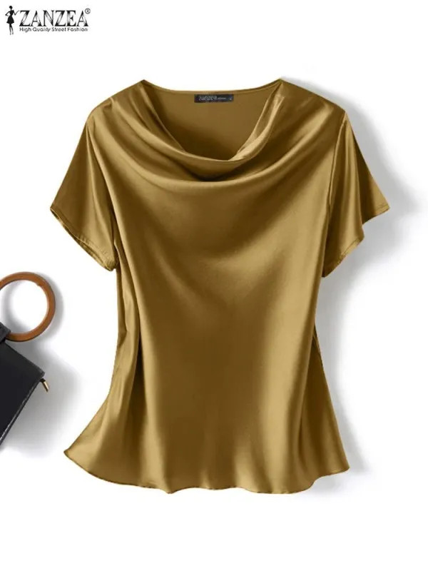 Women's Silk Shirt Loose Short-sleeved T-shirt Mulberry Silk Top Pullover Blouse