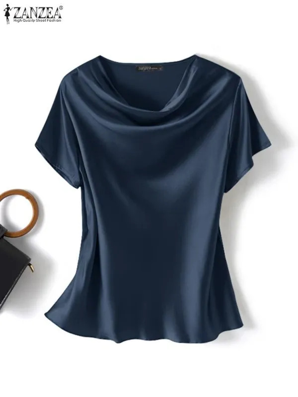 Women's Silk Shirt Loose Short-sleeved T-shirt Mulberry Silk Top Pullover Blouse