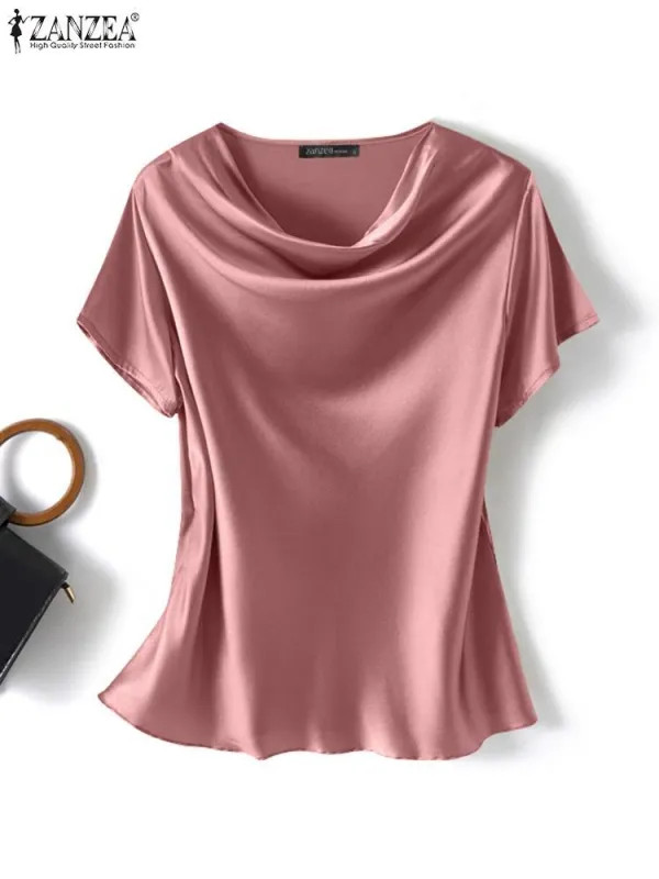 Women's Silk Shirt Loose Short-sleeved T-shirt Mulberry Silk Top Pullover Blouse