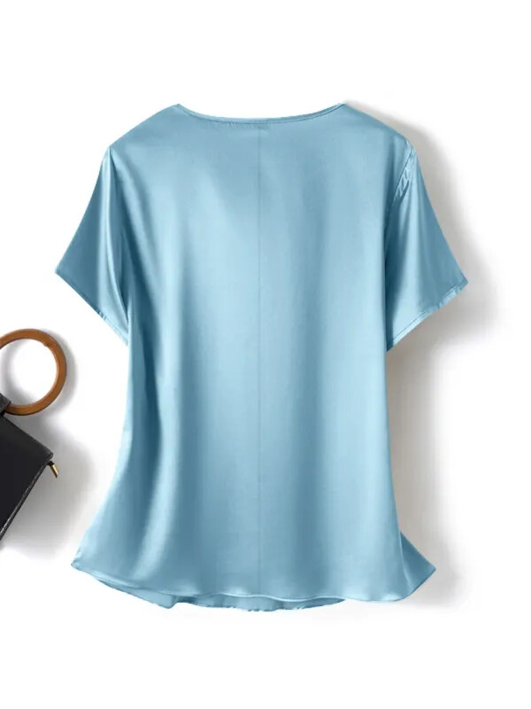 Women's Silk Shirt Loose Short-sleeved T-shirt Mulberry Silk Top Pullover Blouse