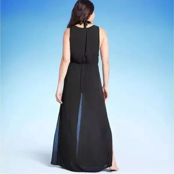 Women's Sleeveless Tie Front Cover Up Maxi Duster - Kona Sol Black L (10/12)