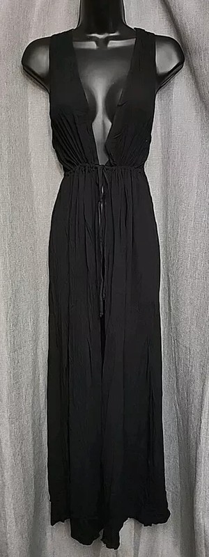 Women's Sleeveless Tie Front Cover Up Maxi Duster - Kona Sol Black L (10/12)