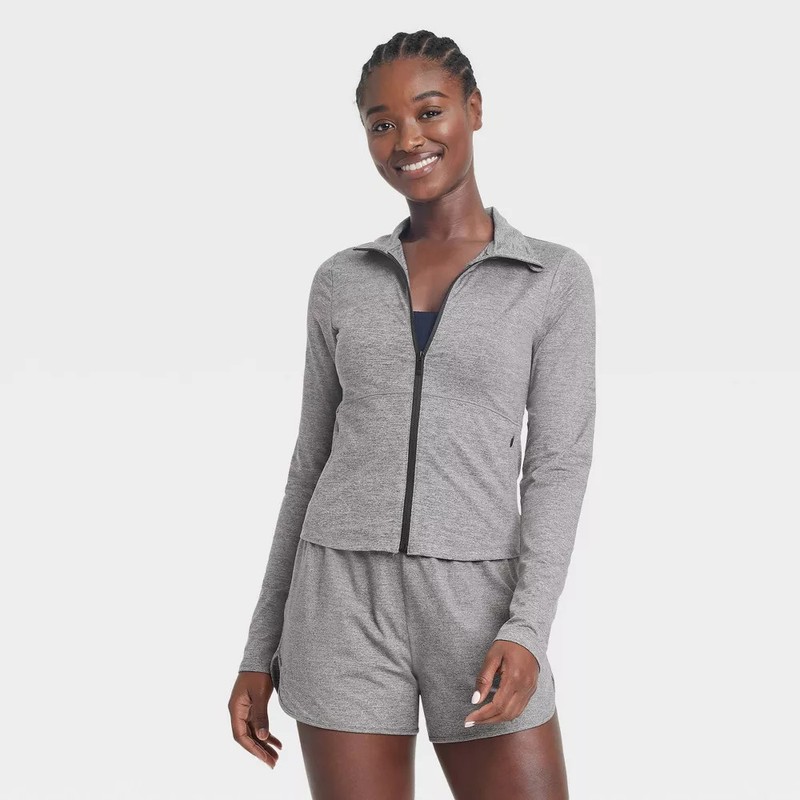 Women's Soft Stretch Full Zip Jacket - All In Motion Heathered Black