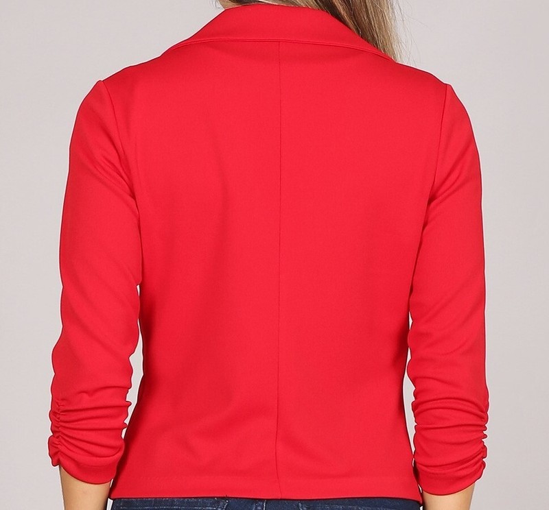 Women's Solid One Button Princess Seam Ruched Cuffs Casual Blazer