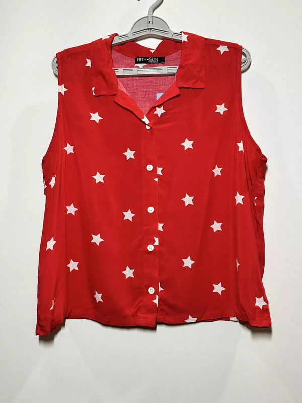 Women's Star Sleeveless Button-Down Graphic Shirt - Fifth Sun - Scarlet Red - M