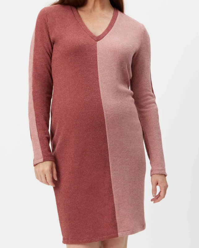 Women's Stowaway Colorblock Maternity Sweater Dress Earthtones Size XL New