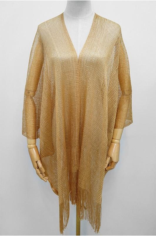 Women's Summer Beach Bikini Fringe Trim Glitter Kimono Bathing Suit Cover Up