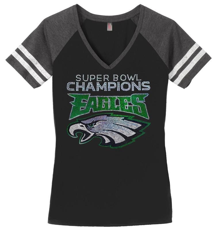 Women's Super Bowl Champions Philadelphia Eagles Ladies Bling Shirt Champs Vneck