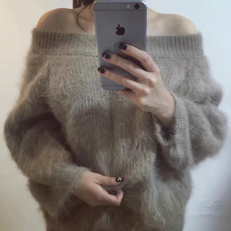 Women's Super Soft Long Angora Pullover Chunky Fluffy Jumper