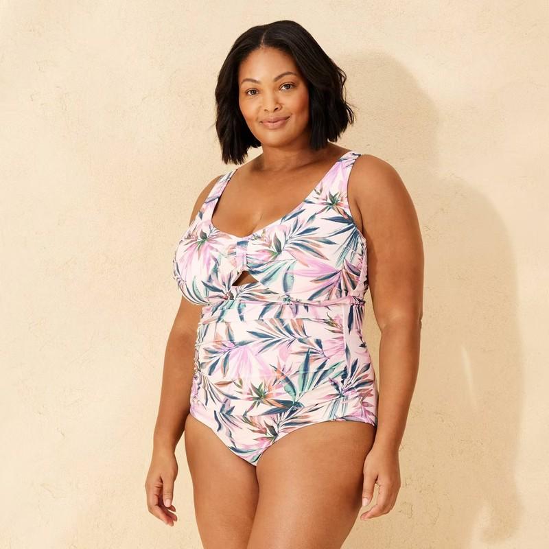 Women's Tab-Front Full Coverage Tummy Control One Piece Swimsuit - Shade &
