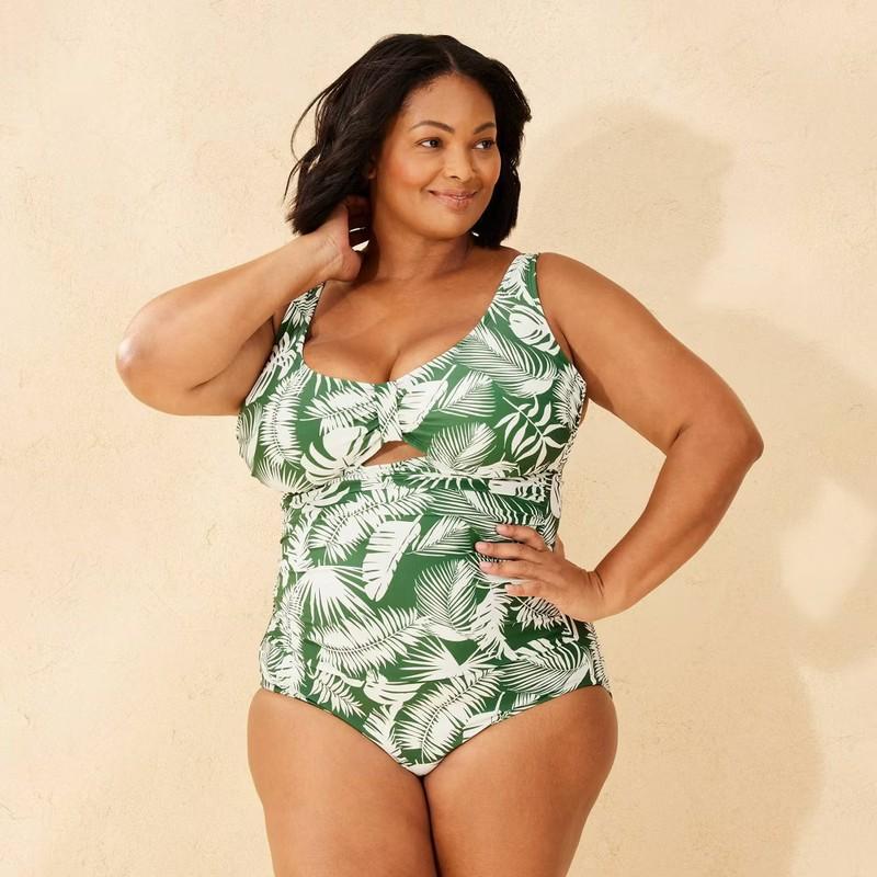Women's Tab-Front Full Coverage Tummy Control One Piece Swimsuit - Shade &
