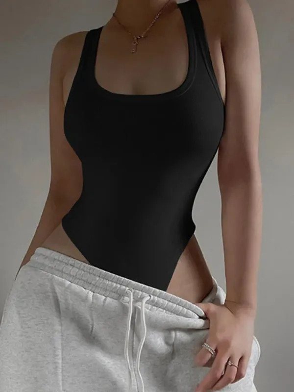Women's Tank Top Bodysuit Scoop Neck Sleeveless Body Suit Sexy Ribbed Tops