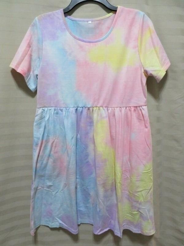 Women's Tie-Dye Short Sleeve Knee Length Pocket Tunic Dress - NWOT