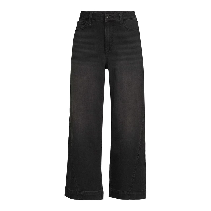 Women's TIME AND TRU Black Wide Leg Capri Panel Jeans - Size: 10 - NWT