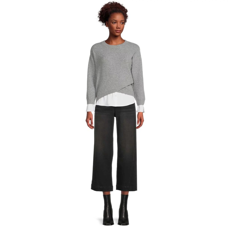 Women's TIME AND TRU Black Wide Leg Capri Panel Jeans - Size: 10 - NWT