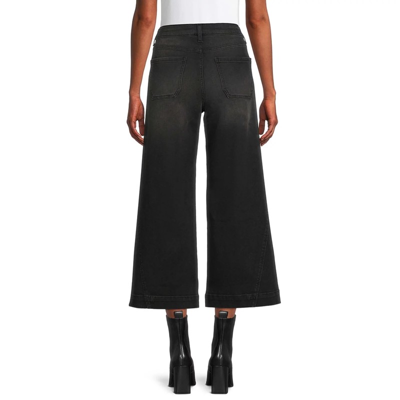 Women's TIME AND TRU Black Wide Leg Capri Panel Jeans - Size: 10 - NWT