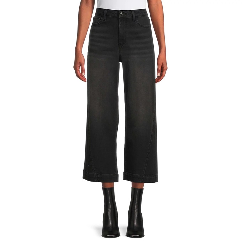 Women's TIME AND TRU Black Wide Leg Capri Panel Jeans - Size: 10 - NWT