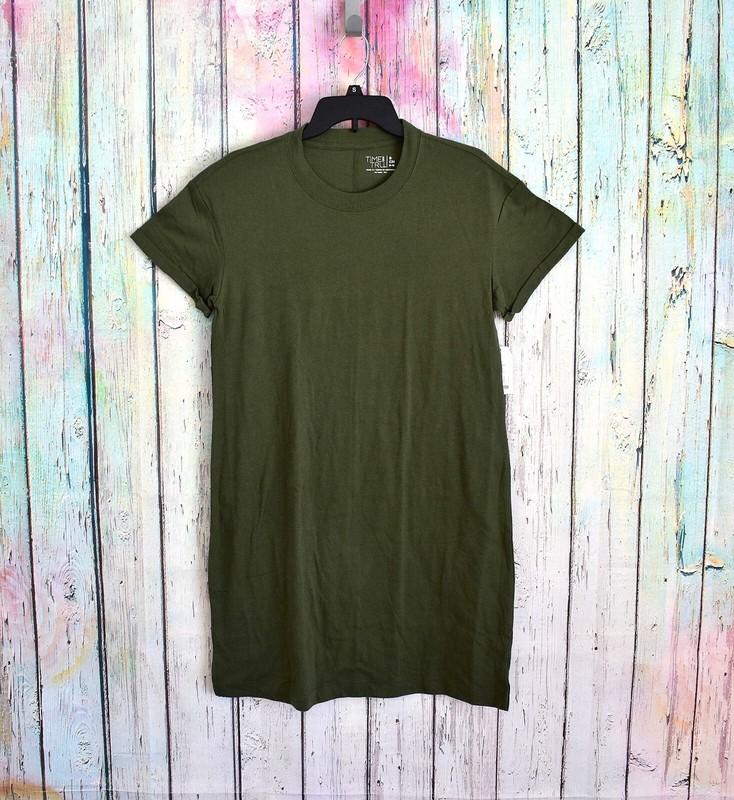 Women's Time And Tru Tee Shirt Knit Dress Relaxed Fit S-XL Green Short Sleeve
