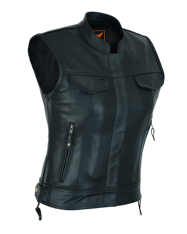 Women's Top Grain Cowhide Club Style Motorcycle Soft thick Leather Vest Women's Top Grain Cowhide Club Style Motorcycle Soft thick Leather Vest