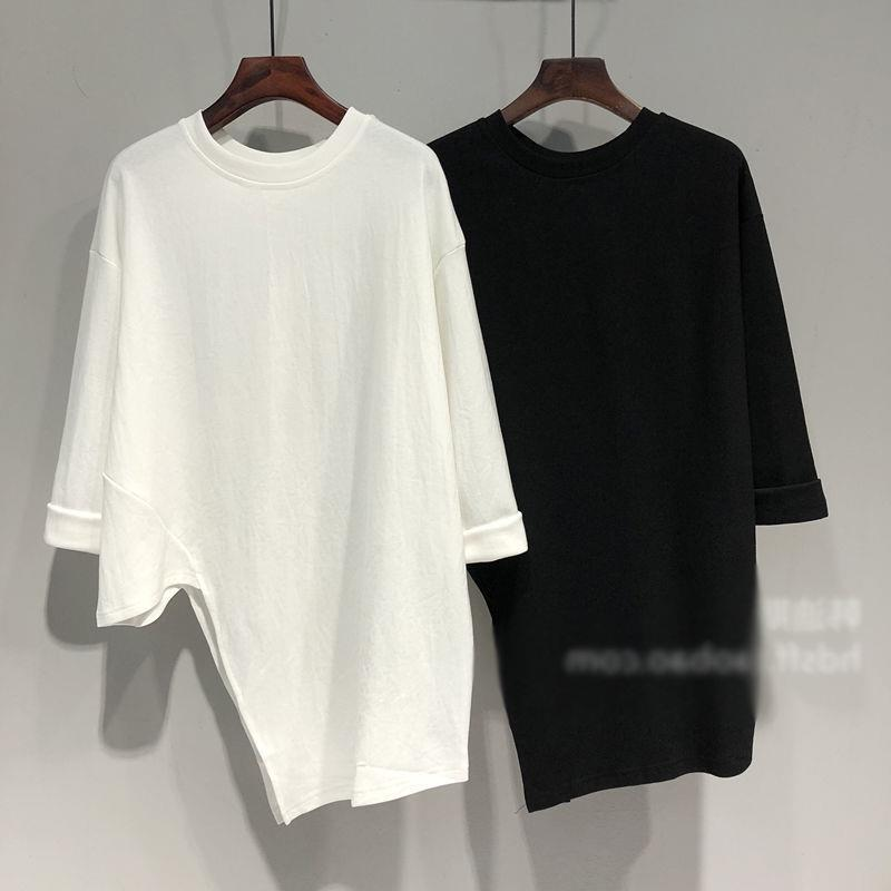Women's Top Summer Asymmetric Long Sleeve T-shirt Design Loose Round Neck Top