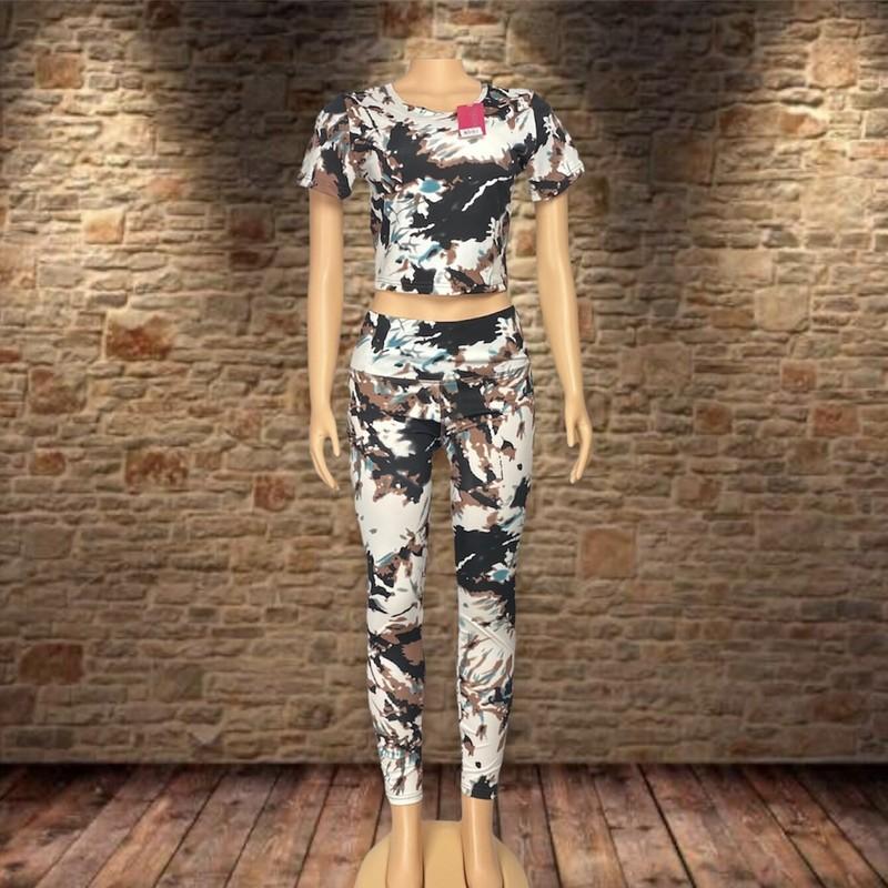 Women's Two Piece Outfit Sleeveless Casual Sports Crop Top Leggings Pants Set